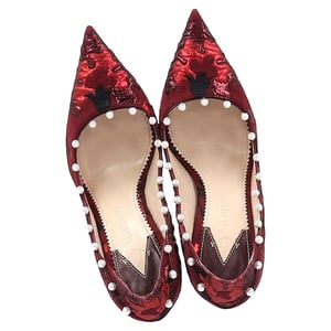 Aquazzura Pearl Embellished Pumps in Red Cotton