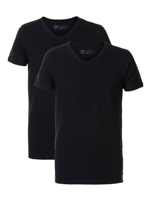 Petrol Industries - Heren 2-pack Basic T-shirts V-Hals - Zwart