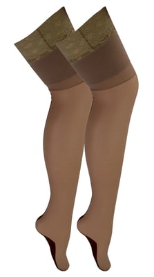 2 Pair Multipack Women's Seamed Stockings with Lace Top | Sock Snob | Ladies Thigh High Stockings - Nude / Black