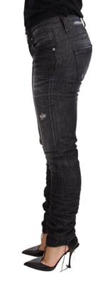 Acht Svart Tvättad Bomull Låg Midja Skinny Jeans
