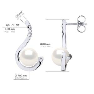 Oorbellen Prestige - Diamanten 0,08 ct - Kwaliteit HSI - Witgoud - Echte Gecultiveerde Zoetwaterparels Rond 7-8 mm