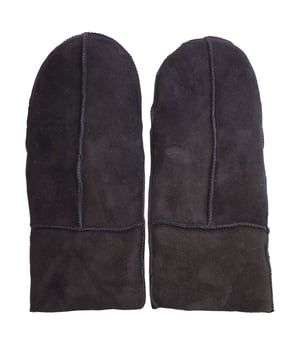 Womens Black Genuine Real Sheepskin Suede Mittens Warm Gloves