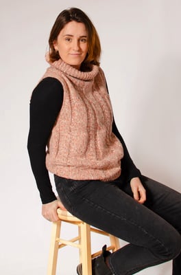 Blush Pink Sleeveless Cable Knit Roll Neck Jumper