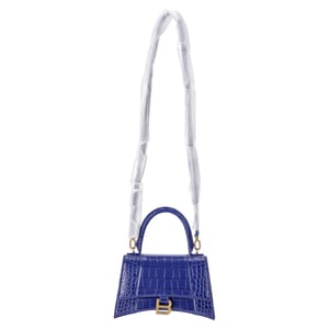 Balenciaga Small Hourglass Crocodile Embossed Top Handle Bag in Blue Calfskin Leather