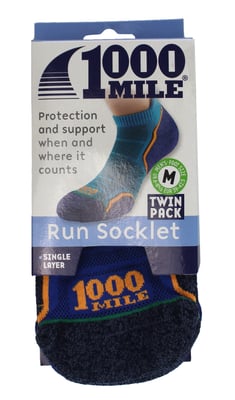 1000 Mile - 2 Pack Mens Single Layer Soft Breathable Running Ankle Socks - Kingfisher / Navy