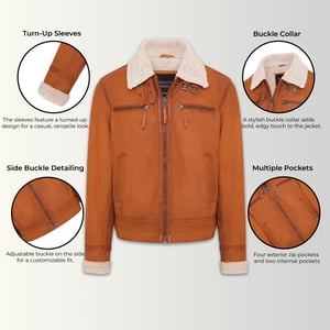 Mens Tan Real Sheep Suede Bomber Aviator Jacket - Sandnes