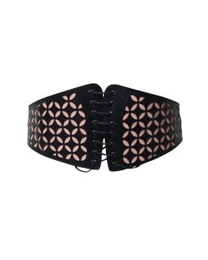 Alaia Laser-Cut Busier Waist Belt in Black Leather
