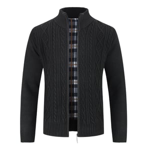 Cardigan med dragkedja för herrar Chunky stickad cardigan med ståkrage för vinter Svart