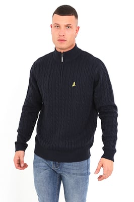 Midnight 'August' Quarter Zip Neck Cable Knit Jumper