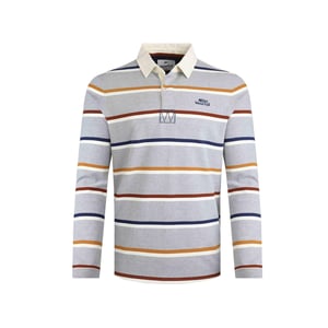 Weird Fish Mens Laxton Striped Organic Long-Sleeved Rugby Shirt (Grey Marl)