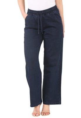 MYT Womens Elasticated High Waist Wide Leg Jeans in Dark Blue