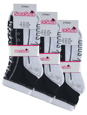 6 par multipack-strumpor som ser ut som skor | Sock Snob | Nyhet Roliga snörningssockor från Converse - Svart