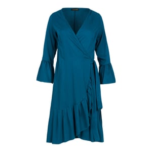 Petrol Wrap Dress Viscose met klokmouwen.