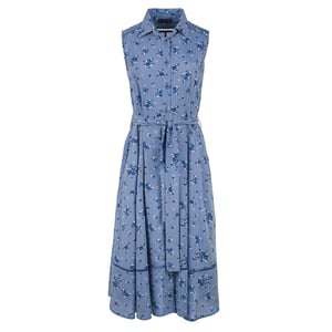 Indigo bloemen jurk met knoopdetail
