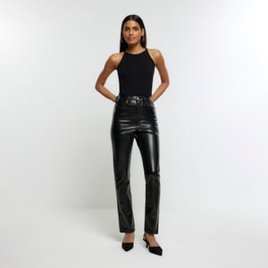 River Island Womens Straight Jeans Black High Waisted Slim Coated