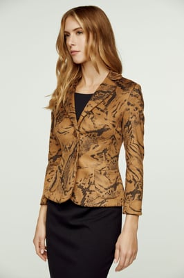 Brown Print Alcantara-Look Fitted Jacket