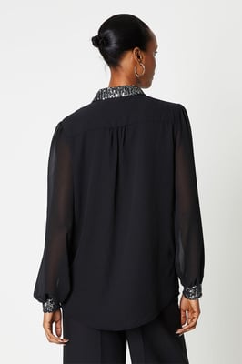 Silver Sequin Collared Shirt