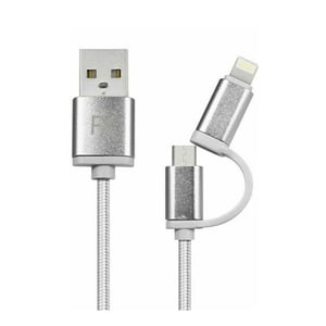 FX 2 in 1 Braided Charge & Sync Cable - 3m : Silver