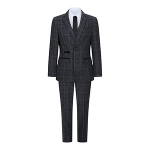 Boys 3 Piece Charcoal Grey Tweed Check Vintage Retro Suit