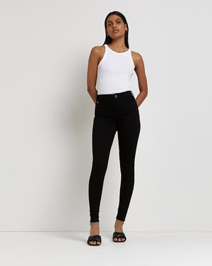 River Island Womens Skinny Jeans Black Molly Mid Rise