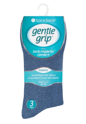 Gentle Grip - Mens 6 Pair Multipack Diabetic Sock with Honey Comb Top and Hand linked Toe Seams - Blues