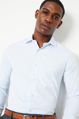 Blue Tailored Fit Long Sleeve Easy Iron Shirt