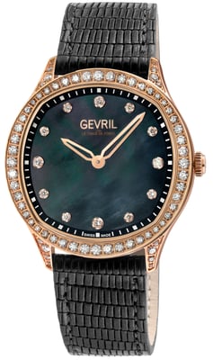 Gevril Women's Morcote Swiss Diamond Black MOP, Genuine Italian Leather Watch