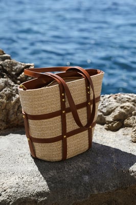 Wheres That From Womens 'Coqueta' Large Raffia Bag With Stud Detail
