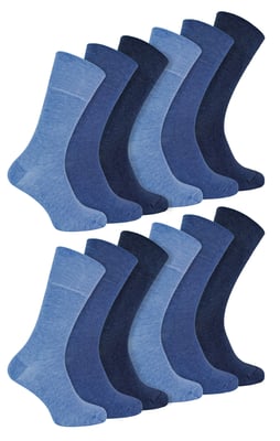 IOMI - 12 Pair Multipack Mens Diabetic Bamboo Socks | Extra Wide Seamless Socks with Non Elastic Gentle Grip Top - Navy Blue
