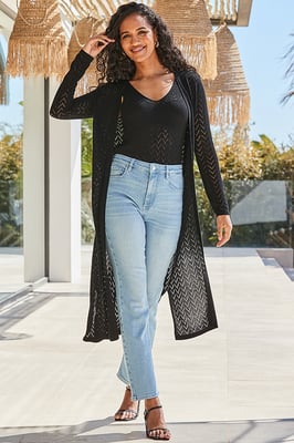 Black Chevron Knit Pointelle Cardigan