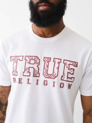 Short Sleeve Paisley Flock Tee in White