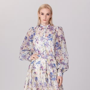 Organza overhemd met bloemenprint en lange mouwen