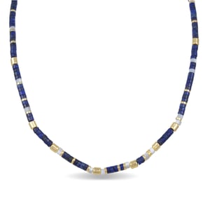Luxenter Sterling Zilver 925 collier met Natuurlijke Lapislazuli in 18K geel goud - Ihun