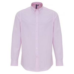 Premier Mens Cotton Rich Oxford Stripe Shirt (White/Pink)