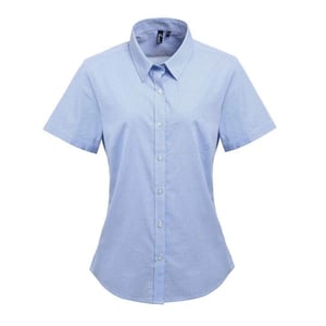 Premier Womens/Ladies Gingham Short-Sleeved Shirt (Light Blue/White)