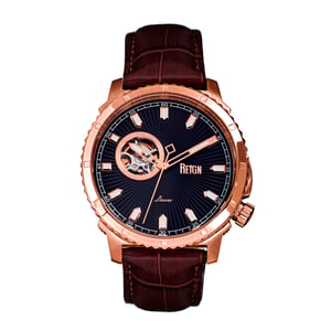 Reign Bauer Automatic Semi-SkeletonLeather-Band Watch