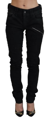 John Galliano Svarta Bomullsbyxor Mid Waist Skinny Slim Fit Denim för kvinnor