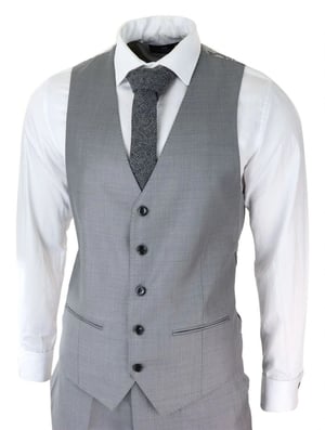 Mens 3 Piece Light Grey Classic Stitch Retro Suit