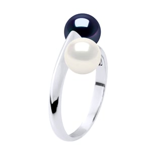Ring Jij & Ik - 2 Echte Gecultiveerde Zoetwaterparels Rond 6-7 mm - Kwaliteit AAA