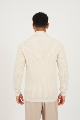 Ecru Shawl Neck Chunky Knit Cardigan