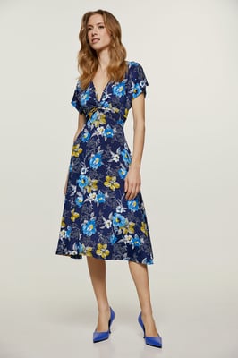 Marine Print midi-jurk met vlinderstrik