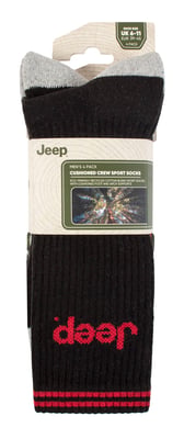 Mens Sport Crew Socks | Jeep | 4 Pack Cotton Running Socks with Reinforced Heel and Toe - Black