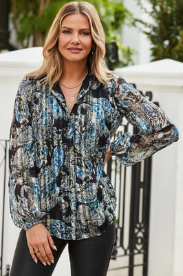 Green Paisley Print Blouson Sleeve Shirt