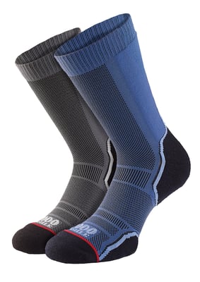 1000 Mile - 2 Pack Mens Trek Single Layer Breathable Walking Merino Wool Socks - Navy / Charcoal