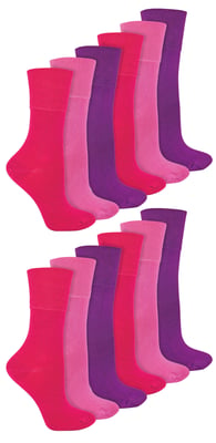 IOMI - 12 Pair Multipack Ladies Diabetic Bamboo Socks | Womens Extra Wide Seamless Socks with Non Elastic Gentle Grip Top - Pink
