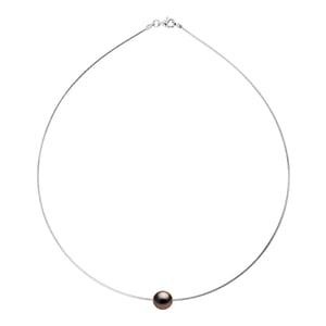 Halsketting OMEGA van Zilver 925 Rhodium vermeerd en Echte Gecultiveerde Tahiti Parel Rond 9-10 mm