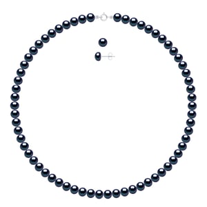 Set being composed of : Necklace of Real Cultured Freshwater Pearls Semi Round 6-7 mm