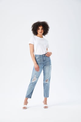 Blue Ripped Mom Jean