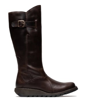 Fly London Dames Bruine MOL 2 Leren Wedge Heel Kniehoge Rits Laarzen