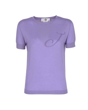 Crown Of Edinburgh Cashmere Short Sleeve Art 003 Lilac Letter J